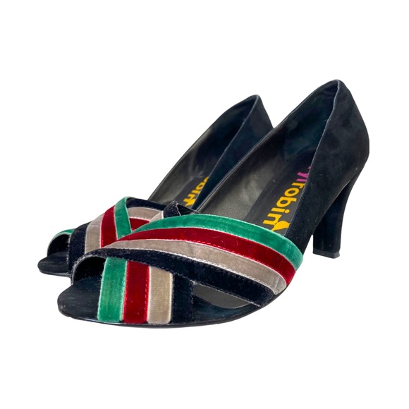 Faryl Robin Suede Velvet Crossover Front Heel Open Toe 40s Retro Anthropologie 6 - Picture 1 of 15